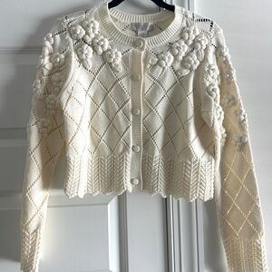 Caroline Constas pointelle ivory cardigan size M